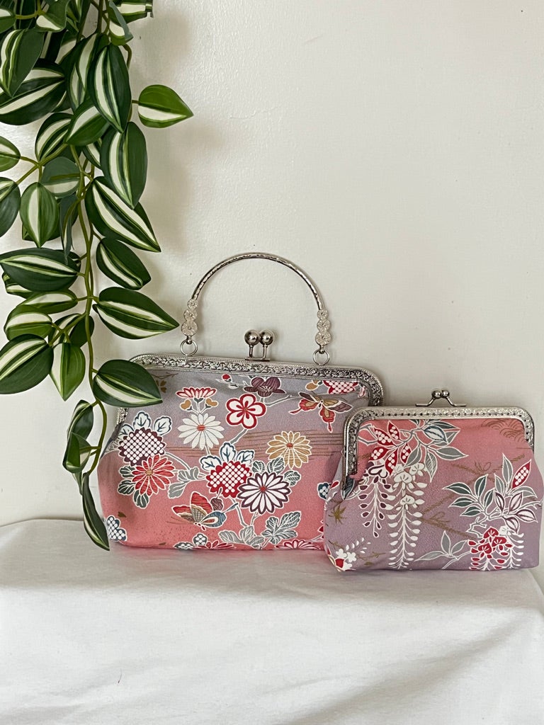 Upcycled Kimono Fabric Medium Gamaguchi Purse - Unique and